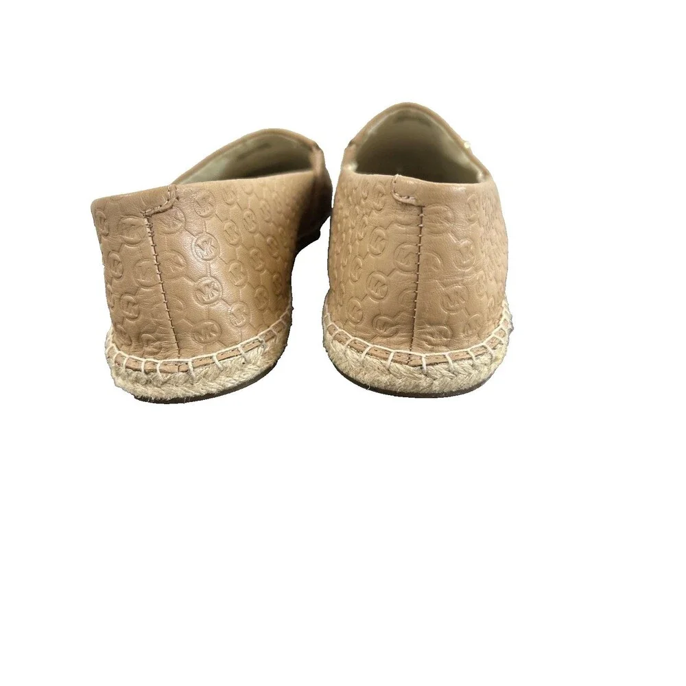 Michael Kors Kendrick Leather Logo Slip On Dark Sand Espadrille Flats Size 8.5